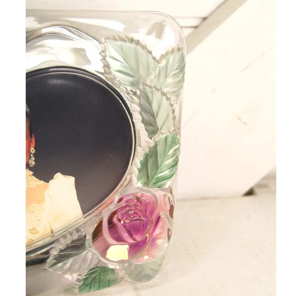 Vintage Glass Picture frame NWT Studio Nova Etched painted roses‎ 4x6 Home Decor